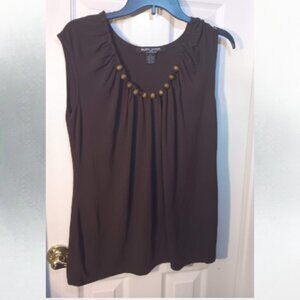 Ropa Voga womens size L Dark brown sleeveless top with wood bead accents